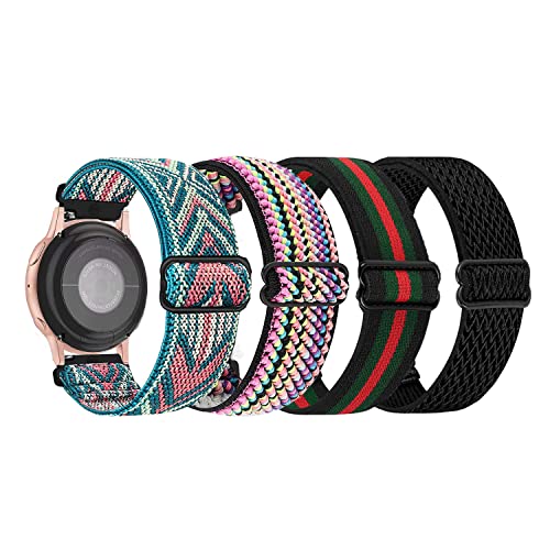 DKGKOO Quick Release Adjustable Stretchy Watch Band - Choice of Width - 18mm, 19mm, 20mm, 22mm Elastic Watch Straps Solo Loop Sport Nylon Replacement Wristband (Black&Green Pink&Black Green&Colorful, 18mm)