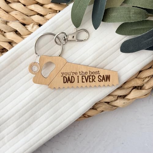 Wooden Saw Design Keychain for Dad