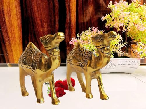 Image of Decorative Brass Camel Figurines, Set of 2, Gold-Toned, Traditional Design