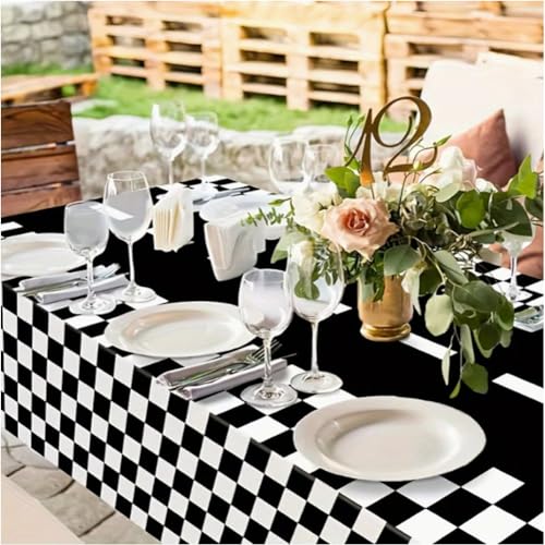 Nappe anniversaire voitures de course à carreaux noirs et blancs pour buffet de fête