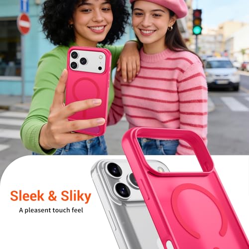 Image of SUPFINE Magnetic for iPhone 17 Pro Max Case Translucent Matte Phone Cover | (Built-in Invisible Kickstand)(Compatible with MagSafe)(Military Grade Drop Protection) Hot Pink
