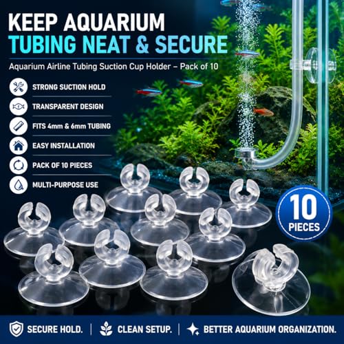 Image of VAYINATO Aquarium Airline Tubing Suction Cup Transparent, 10 Pcs - Fish Tank Air Hose Suction Cup Holder Connector - Aquaculture Aeration Setup Accessories by Petzlifeworld