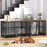 HIDOG Double Dog Crate Furniture for 2 Dogs, 76' Wooden Dog Kennel Furniture Style with Removable Divider and 4 Doors, XXL Heavy Duty Dog Crate End Table Indoor for Medium Large Breed Dogs, Black