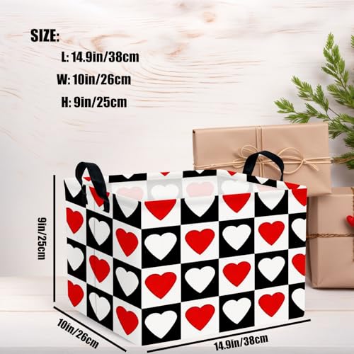 Image of Cute Large Valentine's Day Gift Basket Empty Heart Decor Storage Bin for Kid Baby Room Decor (Checkered Red and White)