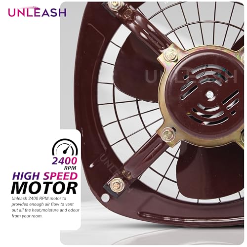 Image of Unleash Metal High Speed Exhaust Fan, 9 Inches (230mm), 55W, 3000RPM, Copper Winding Motor, Low Noise, for Bathroom and Kitchen | Warranty: 2 Years (Brown)