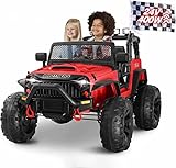 24V 2 Seater Kids Ride on Car Truck 24V9A Battery Powered Motorized Easy-Drag Truck, with 2x200W Powerful Engine, Silent Strong Motor, 20000 RPM Soft Braking, Music, Remote Control (Red)