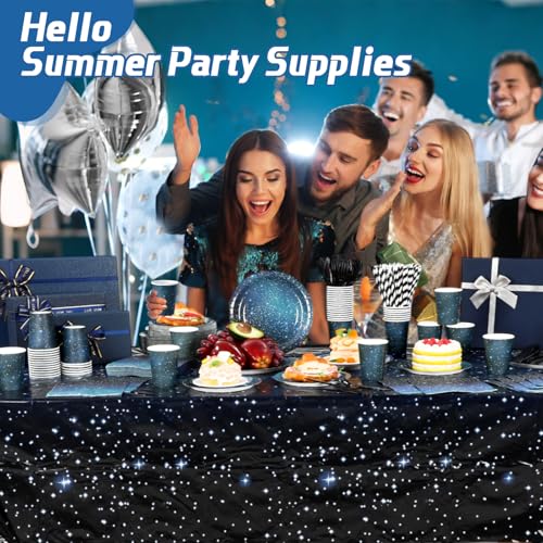 Image of Funnymoom 452 Pcs Galaxy Party Decorations for 50, Starry Night Theme Paper Plates Napkins Cups Tablecloth Cutlery Straws for Outer Space Theme Birthday Bridal Baby Shower Party Decorations Supplies