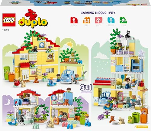 10994 DUPLO Casetta 3 in 1, Casa delle Bambole in Mattoncini con Auto Push-and-Go, Giochi per Bambini e Bambine dai 3 Anni in su con 5 Figure, 2 Animali e Lampada Luminosa - Lego - Immagine 10
