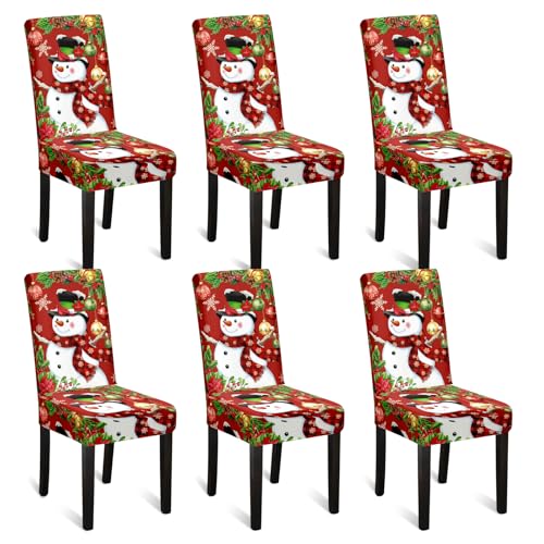 U'Artlines Christmas Chair Covers Set of 6, Removable Washable Merry Christmas Dining Chair Seat Covers Stretch Protector Slipcovers for Dining Room Kitchen Holiday Party Decor, Snowman