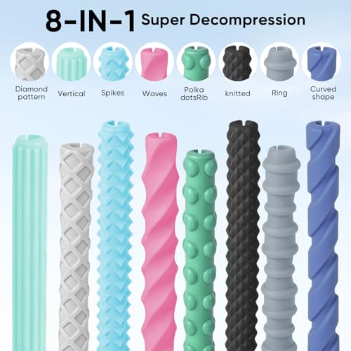 8-Pack Textured Silicone Pencil Grips–Sensory Fidget Sleeves for Kids& Adults,ADHD &Autism Anxiety Relief,Quiet Classroom&Travel Fidget Tool for Focus, Fidget Gifts Back-to-School Essentials