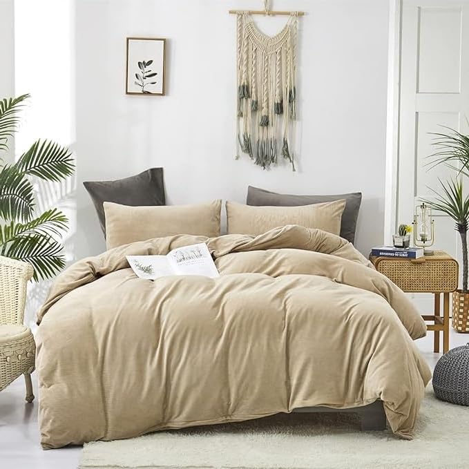 BREVARD 190 GSM Flannel Super Soft Warm Double Bed Quilt Cover/Duvet Cover/Rajai Cover/Blanket Cover for Winters with Zipper - 90x100 Inches, Camel-image-21