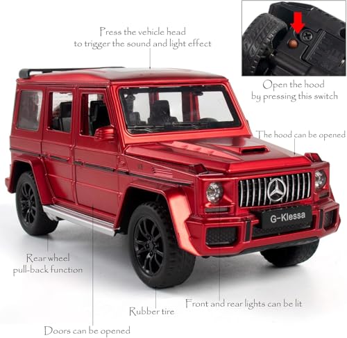 Image of 1:32 Scale Car Model Compatible Collectible Benz G63 AMG Diecast Toy Vehicle, Zinc Alloy Pull Back Toy Car with Sound and Light for Adults, Boys, and Girls (Red)