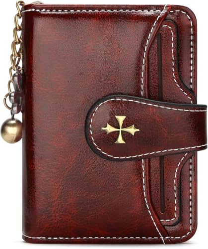 Womens Wallet Small Leather Slim Wallet Bifold Womens Card Wallet with Zipper Coin Pocket ID Windows