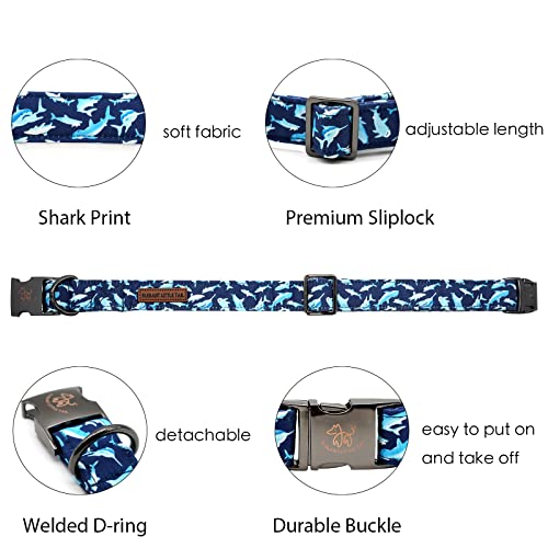Elegant little tail Dog Collar, Blue Shark Pattern Pet Collar Durable Cute Dog Collars Male or Female Pet Gift Adjustable Dog Collar for Small Dogs - Image 3