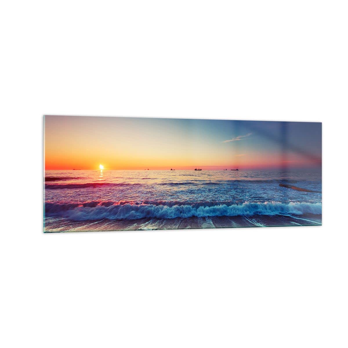 Vidrios decorativos mar playa ola Cuadro Sobre Vidrio Moderno 140x50cm Decoracion Salon Dormitorio Cocina Cuadros Pared Impresiones Grande XXL Impresión en Cristal Wall Art Prints GAB140x50-3613