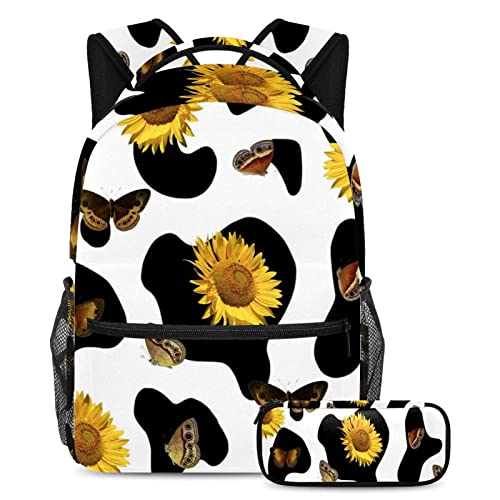Sac à dos papillon et tournesol avec trousse 2 pièces pour école et voyage ados multicolore