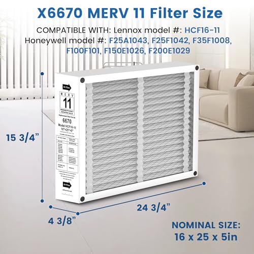 Image of 2 Pack X6670 16x25x5 Replacement Air Filter for Lennox X6670, HCF16-11,HCF16-10, Furnace HVAC System, MERV 11, Foldable Design (Actual Size: 15.75 x 24.75 x 4.38 Inches)