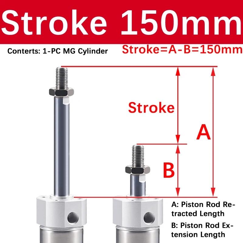 Cylindre pneumatique inox 25mm contre la rouille avec course 150mm