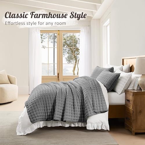 Image of WDCOZY Cloud Soft Quilt Set, Queen Size, Dark Grey, 3 Pieces 90x90 inches