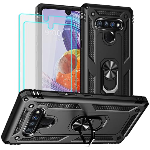 Yiakeng for LG Stylo 6 Phone Case, Stylo 6 Phone Case with Screen Protector, Military Grade Protective Cases with Ring for LG Stylo 6 (Black)