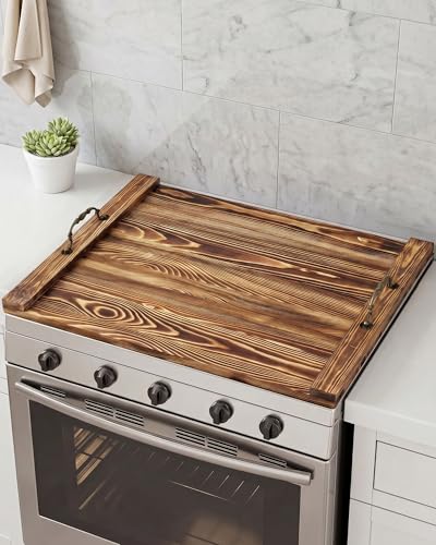 Natapai Natural Wood Noodle Board Stove Cover Wooden Stove Top Cover for Electric and Gas Stove Decorative Rustic Kitchen Serving Tray