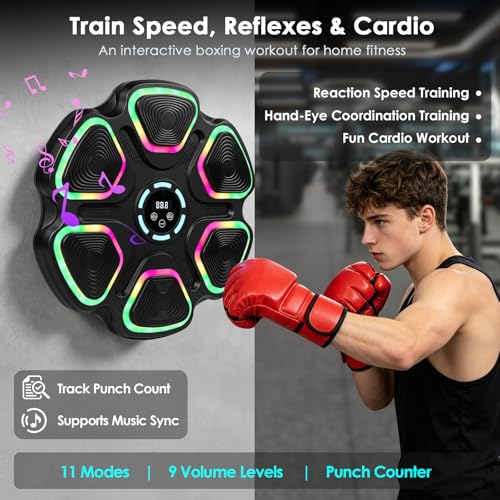Image of OurStarry Smart Music Boxing Machine for Adults and Kids, Wall Mounted Punching Trainer with Boxing Gloves, LED Electronic Target, 9 Modes and 9 Speeds, Home Gym Workout Equipment
