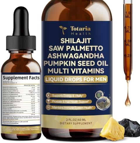 Shilajit Liquid Drops with Saw Palmetto，Ashwagandha，Pumpkin Seed Oil，Sea Moss,Multivitamin – Shilajit for Men – Support Prostate Health & Hair,Energy & lmmune Function – 2FL – Pineapple Flavor