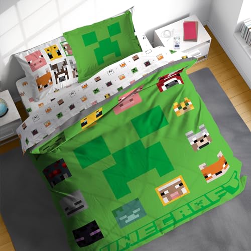 Image of Sunny Side Up Minecraft Full Comforter Set - 7 Piece Kids Bedding Includes Comforter, Sheets & Pillow Cover - Super Soft Gamer Microfiber Bed Set