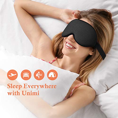 Unimi Sleep Mask 2020 New Arrival 3D Contoured Cup, Sleep Eye Mask for Women Men, Soft Lycra Material Eye Mask for Sleeping, Breathable Material, Eye Shade Cover with Adjustable Strap for Travel Black - Thumbnail 7