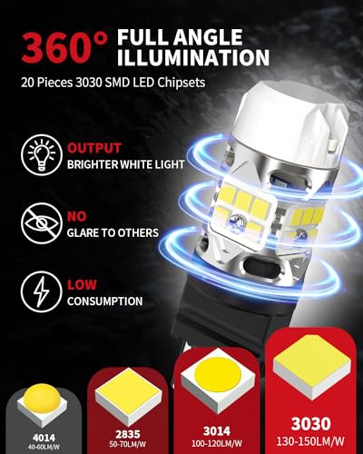 Image of LASFIT T3 3157 LED Bulb for Reverse lights Built In Resistor Canbus Ready 4114 3156 3057 4157 4057 3457 LED White Bulb for Backup Tail Parking Brake Daytime Running Light Side Marker Turn Signal(2pcs)