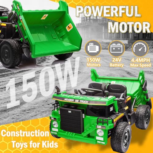 Image of NEWQIDA 24V Ride on Dump Truck, 2 Seater Ride on Toys for Kids 3-6, Green