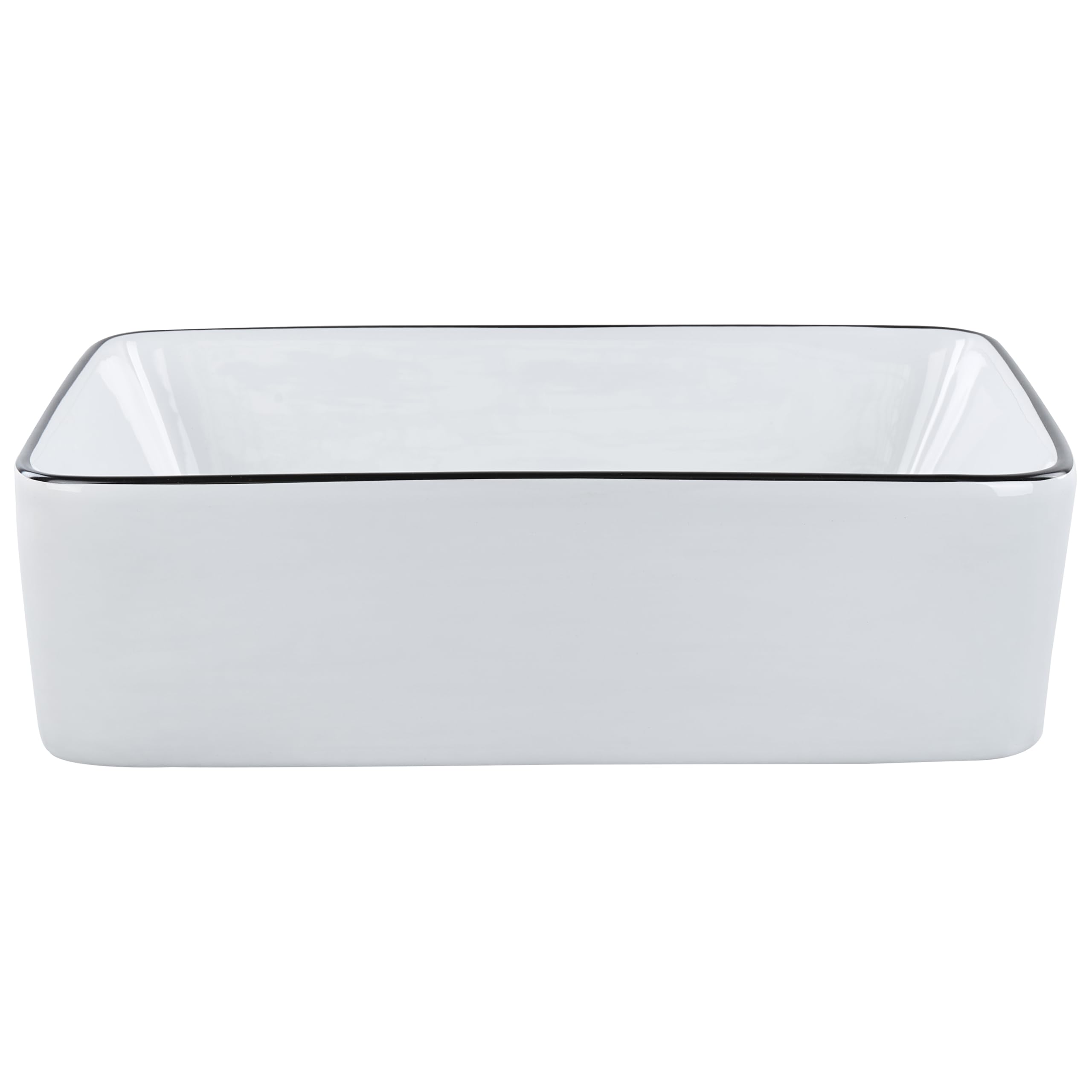 Lavabo sobre encimera baño clásico cerámica brillante blanco con borde negro rectangular 49 x 38 cm Xert