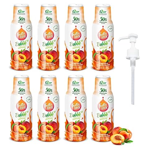 8 paquetes - FruttaMax - Concentrado de jarabe de frutas | Menos azúcar | con un 60% de contenido de fruta | adecuado para máquina de refrescos (8 x 500 ml) (8 x Durazno) Cover