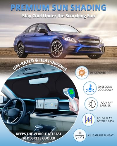 Image of Windshield Sun Shade for 2015-2021 Mercedes Benz C Class W205 C250 C300 | Custom Fit C400 Accessories Sunshade Foldable Sun Visor Protector Blocks UV Rays