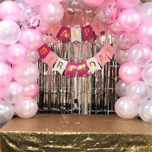 Image of 60pc Light Pink Balloons Metallic Pink Balloon Pink Latex Ballons and Pear White Balloons for Birthday Baby Shower Princess Party Decorations