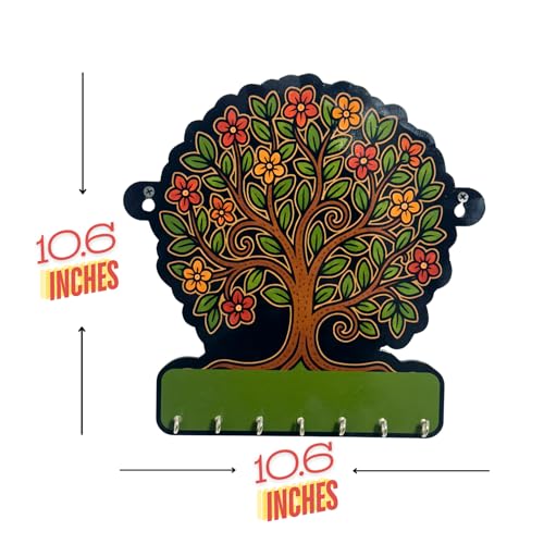 Image of Tree of Life Wooden Key Holder - Lightweight Wall Hanging Organizer for Home & Office | Decorative Modern Art for Bedroom, Living Room, Guest Room & Dining Area