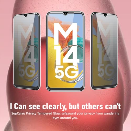 Image of SupCares Privacy Tempered Glass for Samsung Galaxy A14, Galaxy M14 and Galaxy F14 (6.6 Inch) With Installation Kit | Military-Grade Gorilla Screen Protector | Edge to Edge Coverage | Black