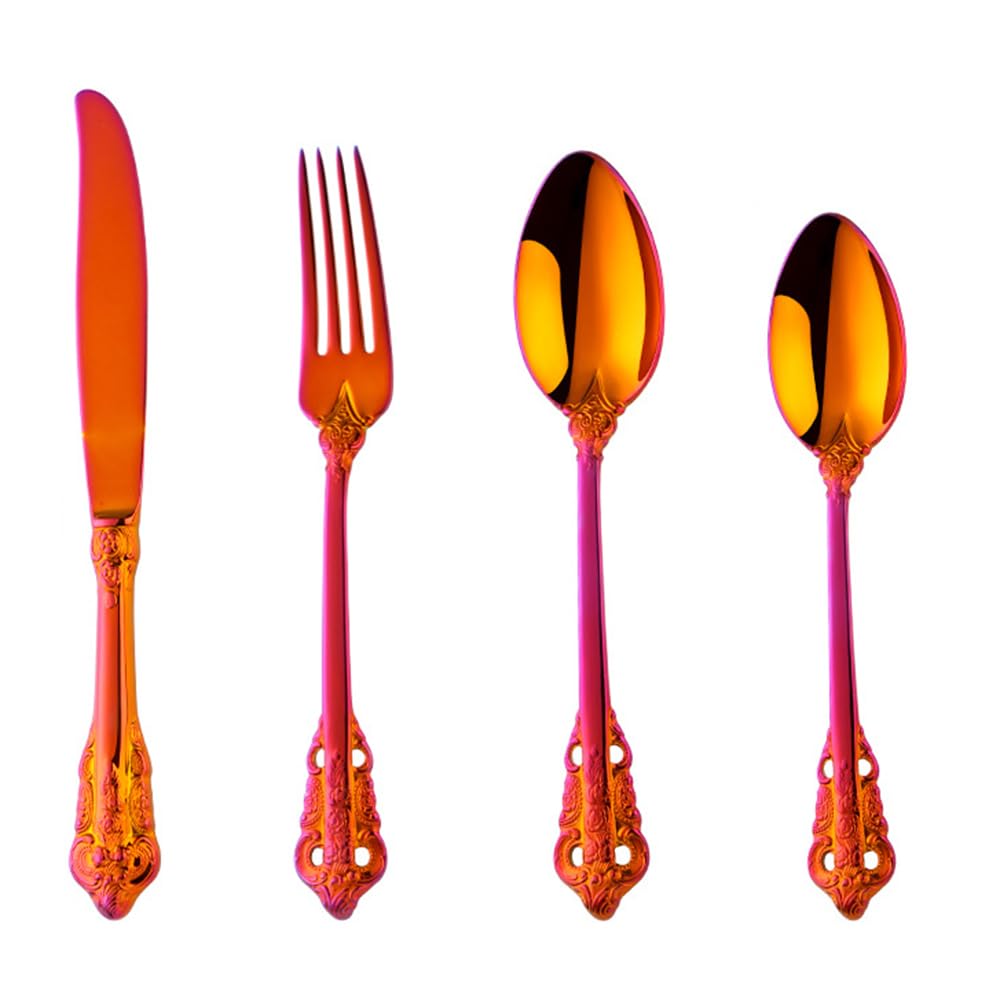 Michelangelo Flatware Set for 4, Aimilan 16 Piece Luxury Palace Silverware Set, 18/10 Stainless Steel Cutlery Utensil Set Include Knife Fork Spoon, Mirror Polished, Dishwasher Safe（Phantom Red）