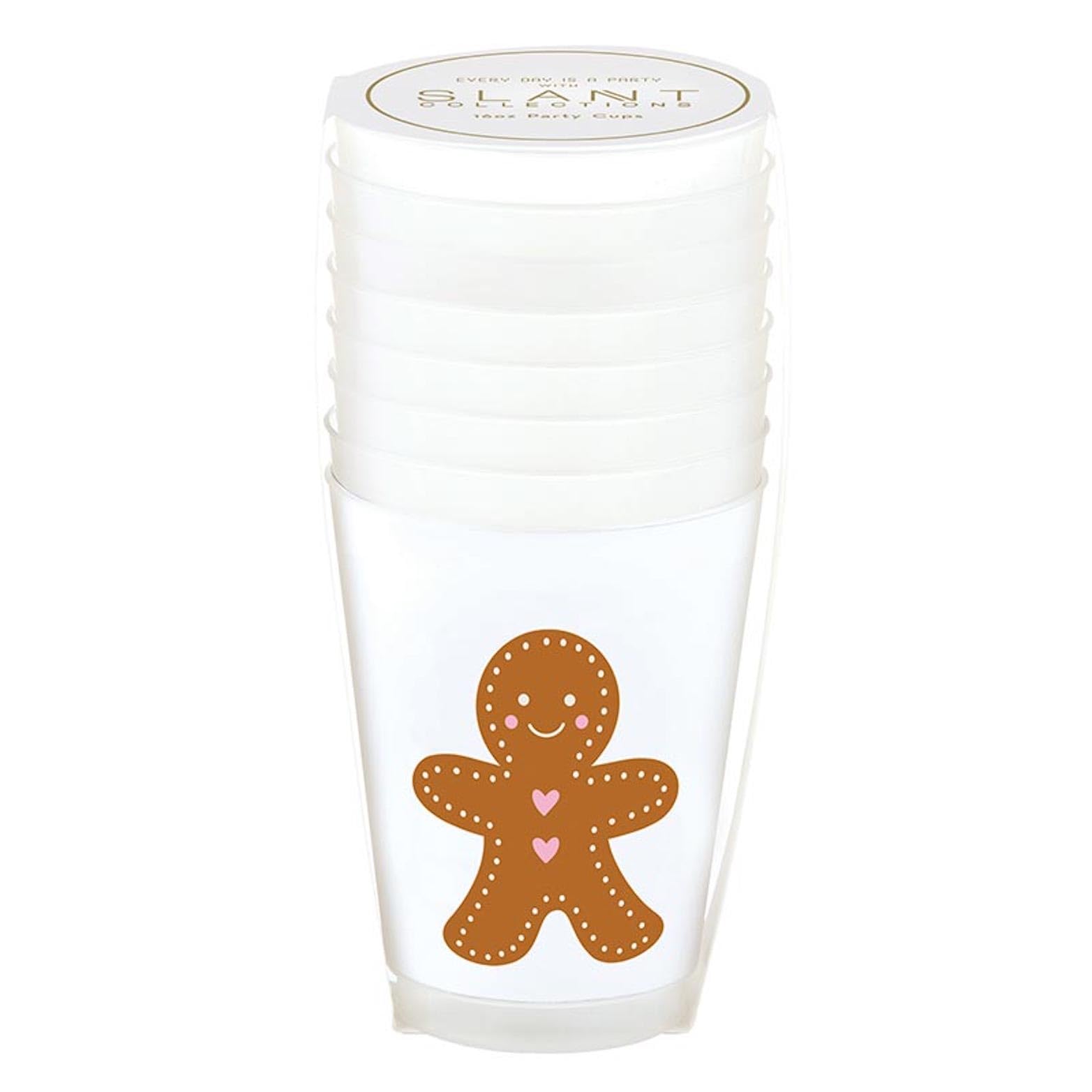 Slant 8-Count Christmas Party Plastic Frost Cups, 16-Ounce, Gingerbread Man