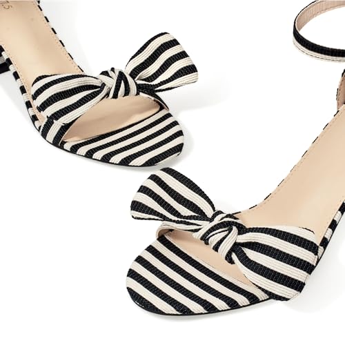 Perphy Stripe Bow Ankle Strap Chunky Heel Black Sandals for Women 7 M US by Perphy - Used condition - Image 6