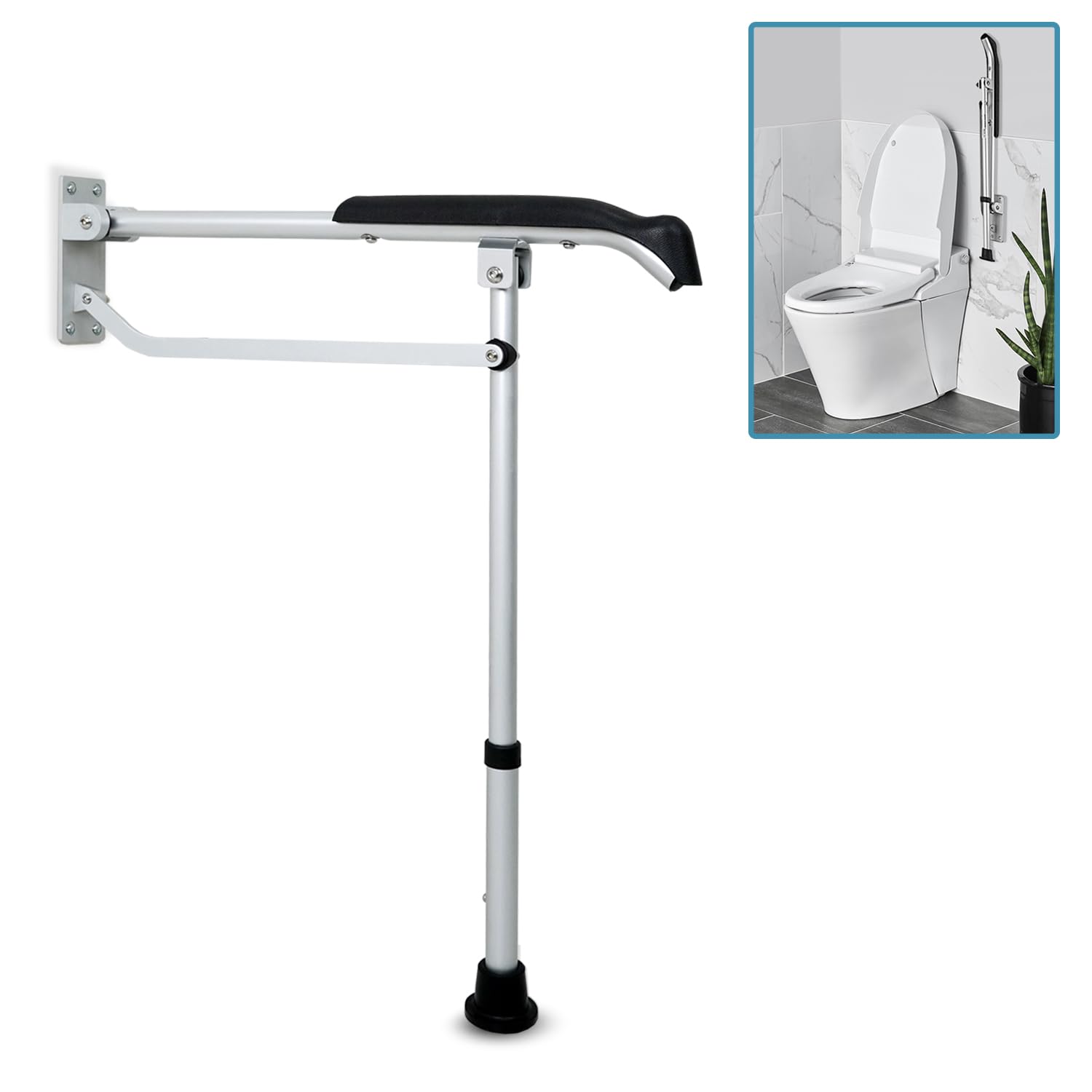 KosmoCare Aluminum Flip-up Toilet Grab Bar with Floor Support| Wall Mounted Bathroom Safety Rail |Compact Anti-Slip Height Adjustable Grab Bar for Elderly, Seniors, Disabled & Pregnant Women (B0CCVR74R8) Amazon Price History, Amazon Price Tracker