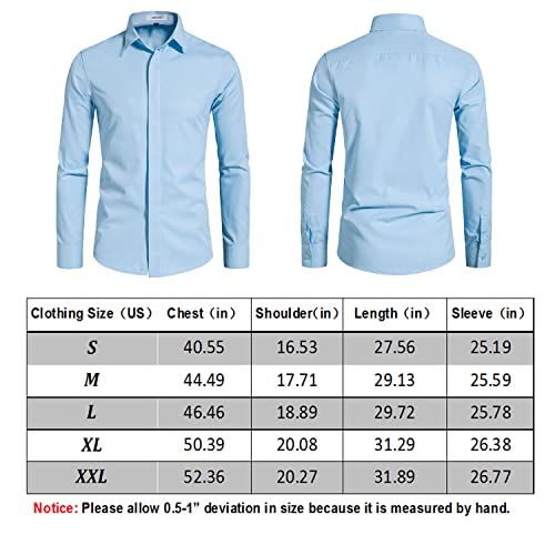 Vancoog Men's Solid Long Sleeve Button Down Regular Fit Fancy Work Tuxedo Dress Shirt-Black-L #TOP6
