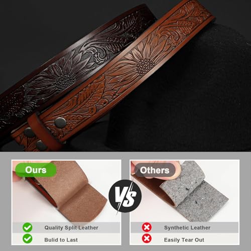 Image of SANSTHS 2 Pack Western Belts for Men without Buckle, Cowboy Belt for Buckle Western Leather Belt Straps for Jeans