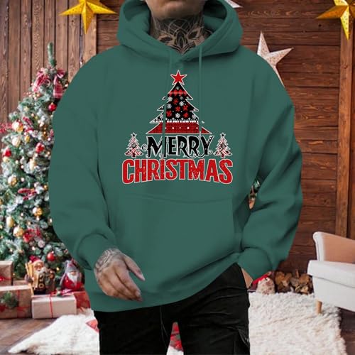 Men's Merry Christmas Graphic Hoodies Christmas Tree Sweatshirt Drop Shoulder Pullover Vacation Top Fall Party Home Work2