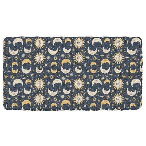 Portable Toddler Bed Sheet for Kids Night Sun Moon and Stars Travel Bed Fitted Sheet