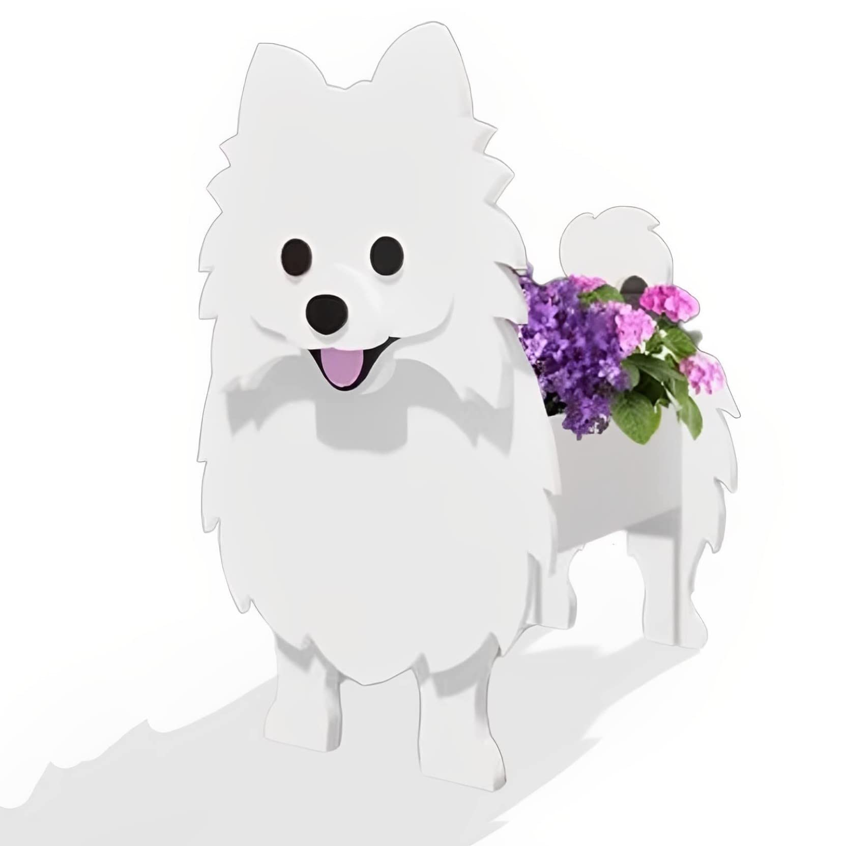 HLASMSPE Pomeranian White Planter Plant Pot, Flower Pot For Garden Decora, Small Pupy Gifts for Women, Dog Shape Plant Container Holder Dog Storage Box, 34 * 24cm