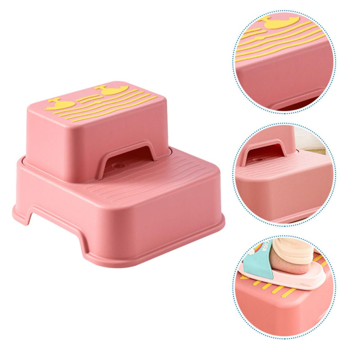 ibasenice Taburete Infantil Antideslizante, Reposapiés, Estructura Desmontable, PP y TPE, Rosa, Ayuda para Subir, para Pequeños, Lavado de Manos y Cocina