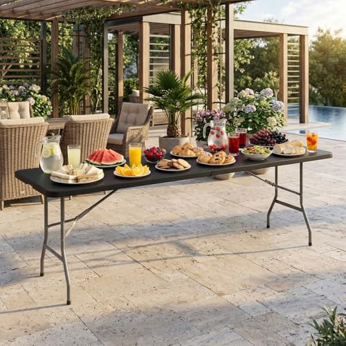 Image of BestOffice 8 FT Picnic Table Plastic Camping Table Portable Square Height Folding Table Perfect for Picnics, Parties, Party and Camping, Black