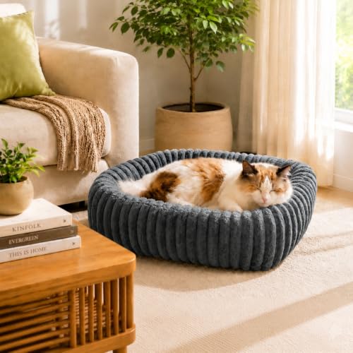 Image of FURTIME Dog Bed for Small Medium Dog, Washable Orthopedic Pet Bed with Removable Cover, Rectangle Soft Calming Sleeping Puppy Bed Durable Pet Cuddler with Anti-Slip Bottom, Grey, M (25 inchx21 inchx7 inch)