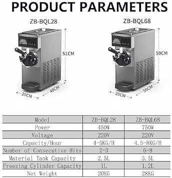 Commercial Ice Cream Machine 450W/750W 5.8-7.9 Gal/H Soft Serve Ice Cream Maker with Auto Clean,LCD Panel, Countertop for Snack Restaurants Bars Silver-750W